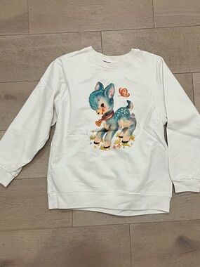 White Crewneck Sweatshirt with Blue Fawn Graphic